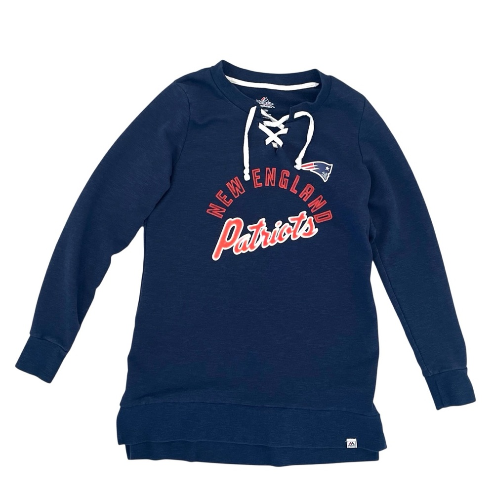 Majestic Womens S New England Patriots Hyper Lace Up Tunic Sweatshirt NFL Blue
